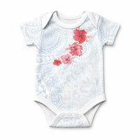 Hawaiian Tribal Tattoo and Hibiscus Baby Onesie Polynesian Pattern Airy White Blue Cloud