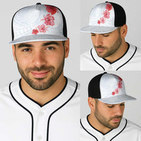 Hawaiian Tribal Tattoo and Hibiscus Baseball Net Cap Polynesian Pattern Airy White Blue Cloud