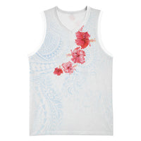 Hawaiian Tribal Tattoo and Hibiscus Basketball Jersey Polynesian Pattern Airy White Blue Cloud