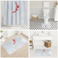 Hawaiian Tribal Tattoo and Hibiscus Bathroom Set Polynesian Pattern Airy White Blue Cloud