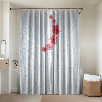 Hawaiian Tribal Tattoo and Hibiscus Bathroom Set Polynesian Pattern Airy White Blue Cloud