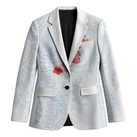 Hawaiian Tribal Tattoo and Hibiscus Blazer Polynesian Pattern Airy White Blue Cloud