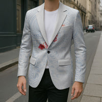 Hawaiian Tribal Tattoo and Hibiscus Blazer Polynesian Pattern Airy White Blue Cloud