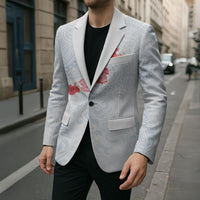 Hawaiian Tribal Tattoo and Hibiscus Blazer Polynesian Pattern Airy White Blue Cloud