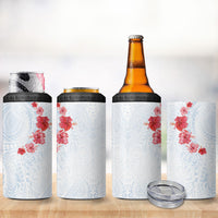 Hawaiian Tribal Tattoo and Hibiscus 4 in 1 Can Cooler Tumbler Polynesian Pattern Airy White Blue Cloud