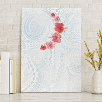 Hawaiian Tribal Tattoo and Hibiscus Canvas Wall Art Polynesian Pattern Airy White Blue Cloud