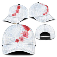 Hawaiian Tribal Tattoo and Hibiscus Classic Cap Polynesian Pattern Airy White Blue Cloud