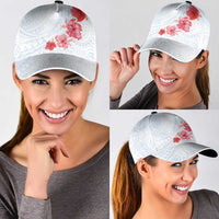 Hawaiian Tribal Tattoo and Hibiscus Classic Cap Polynesian Pattern Airy White Blue Cloud