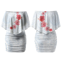 Hawaiian Tribal Tattoo and Hibiscus Couples Matching Off Shoulder Short Dress and Hawaiian Shirt Polynesian Pattern Airy White Blue Cloud