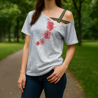 Hawaiian Tribal Tattoo and Hibiscus Cross Shoulder Shirt Polynesian Pattern Airy White Blue Cloud