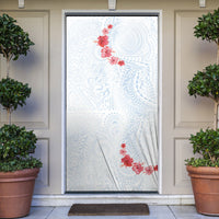 Hawaiian Tribal Tattoo and Hibiscus Door Cover Polynesian Pattern Airy White Blue Cloud