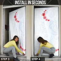 Hawaiian Tribal Tattoo and Hibiscus Door Cover Polynesian Pattern Airy White Blue Cloud