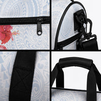 Hawaiian Tribal Tattoo and Hibiscus Duffle Bag Polynesian Pattern Airy White Blue Cloud