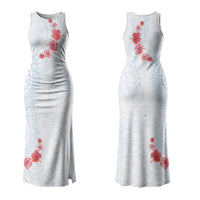 Hawaiian Tribal Tattoo and Hibiscus Family Matching Tank Maxi Dress and Hawaiian Shirt Polynesian Pattern Airy White Blue Cloud