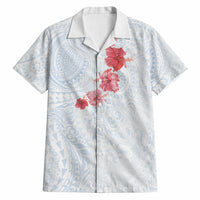 Hawaiian Tribal Tattoo and Hibiscus Hawaiian Shirt Polynesian Pattern Airy White Blue Cloud