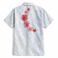 Hawaiian Tribal Tattoo and Hibiscus Hawaiian Shirt Polynesian Pattern Airy White Blue Cloud