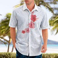 Hawaiian Tribal Tattoo and Hibiscus Hawaiian Shirt Polynesian Pattern Airy White Blue Cloud