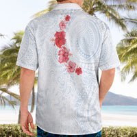 Hawaiian Tribal Tattoo and Hibiscus Hawaiian Shirt Polynesian Pattern Airy White Blue Cloud