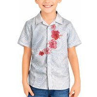 Hawaiian Tribal Tattoo and Hibiscus Hawaiian Shirt Polynesian Pattern Airy White Blue Cloud