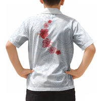 Hawaiian Tribal Tattoo and Hibiscus Hawaiian Shirt Polynesian Pattern Airy White Blue Cloud