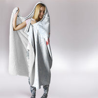 Hawaiian Tribal Tattoo and Hibiscus Hooded Blanket Polynesian Pattern Airy White Blue Cloud