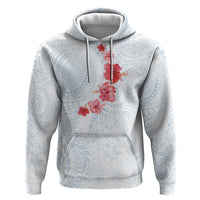 Hawaiian Tribal Tattoo and Hibiscus Hoodie Polynesian Pattern Airy White Blue Cloud