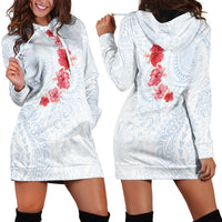 Hawaiian Tribal Tattoo and Hibiscus Hoodie Dress Polynesian Pattern Airy White Blue Cloud