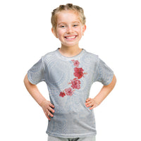 Hawaiian Tribal Tattoo and Hibiscus Kid T Shirt Polynesian Pattern Airy White Blue Cloud
