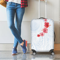 Hawaiian Tribal Tattoo and Hibiscus Luggage Cover Polynesian Pattern Airy White Blue Cloud