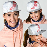 Hawaiian Tribal Tattoo and Hibiscus Mesh Trucker Cap Polynesian Pattern Airy White Blue Cloud