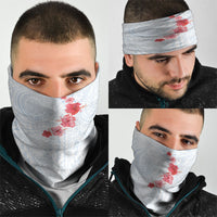Hawaiian Tribal Tattoo and Hibiscus Neck Gaiter Polynesian Pattern Airy White Blue Cloud