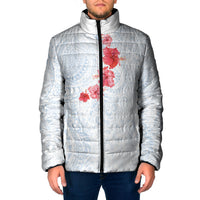Hawaiian Tribal Tattoo and Hibiscus Padded Jacket Polynesian Pattern Airy White Blue Cloud