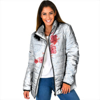 Hawaiian Tribal Tattoo and Hibiscus Padded Jacket Polynesian Pattern Airy White Blue Cloud