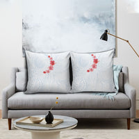 Hawaiian Tribal Tattoo and Hibiscus Pillow Cover Polynesian Pattern Airy White Blue Cloud