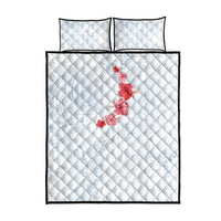 Hawaiian Tribal Tattoo and Hibiscus Quilt Bed Set Polynesian Pattern Airy White Blue Cloud