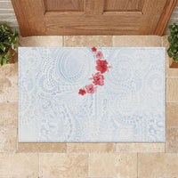 Hawaiian Tribal Tattoo and Hibiscus Rubber Doormat Polynesian Pattern Airy White Blue Cloud
