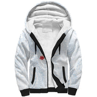 Hawaiian Tribal Tattoo and Hibiscus Sherpa Hoodie Polynesian Pattern Airy White Blue Cloud