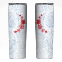 Hawaiian Tribal Tattoo and Hibiscus Skinny Tumbler Polynesian Pattern Airy White Blue Cloud