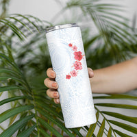 Hawaiian Tribal Tattoo and Hibiscus Skinny Tumbler Polynesian Pattern Airy White Blue Cloud