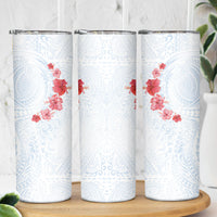 Hawaiian Tribal Tattoo and Hibiscus Skinny Tumbler Polynesian Pattern Airy White Blue Cloud