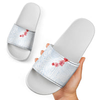 Hawaiian Tribal Tattoo and Hibiscus Slide Sandals Polynesian Pattern Airy White Blue Cloud
