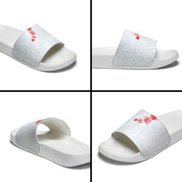 Hawaiian Tribal Tattoo and Hibiscus Slide Sandals Polynesian Pattern Airy White Blue Cloud