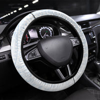 Hawaiian Tribal Tattoo and Hibiscus Steering Wheel Cover Polynesian Pattern Airy White Blue Cloud