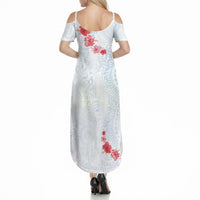 Hawaiian Tribal Tattoo and Hibiscus Summer Maxi Dress Polynesian Pattern Airy White Blue Cloud