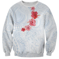 Hawaiian Tribal Tattoo and Hibiscus Sweatshirt Polynesian Pattern Airy White Blue Cloud