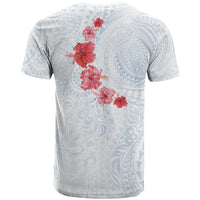 Hawaiian Tribal Tattoo and Hibiscus T Shirt Polynesian Pattern Airy White Blue Cloud