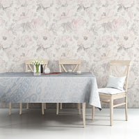 Hawaiian Tribal Tattoo and Hibiscus Tablecloth Polynesian Pattern Airy White Blue Cloud