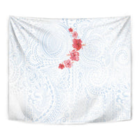 Hawaiian Tribal Tattoo and Hibiscus Tapestry Polynesian Pattern Airy White Blue Cloud