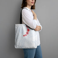 Hawaiian Tribal Tattoo and Hibiscus Tote Bag Polynesian Pattern Airy White Blue Cloud