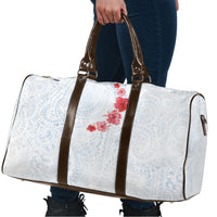Hawaiian Tribal Tattoo and Hibiscus Travel Bag Polynesian Pattern Airy White Blue Cloud